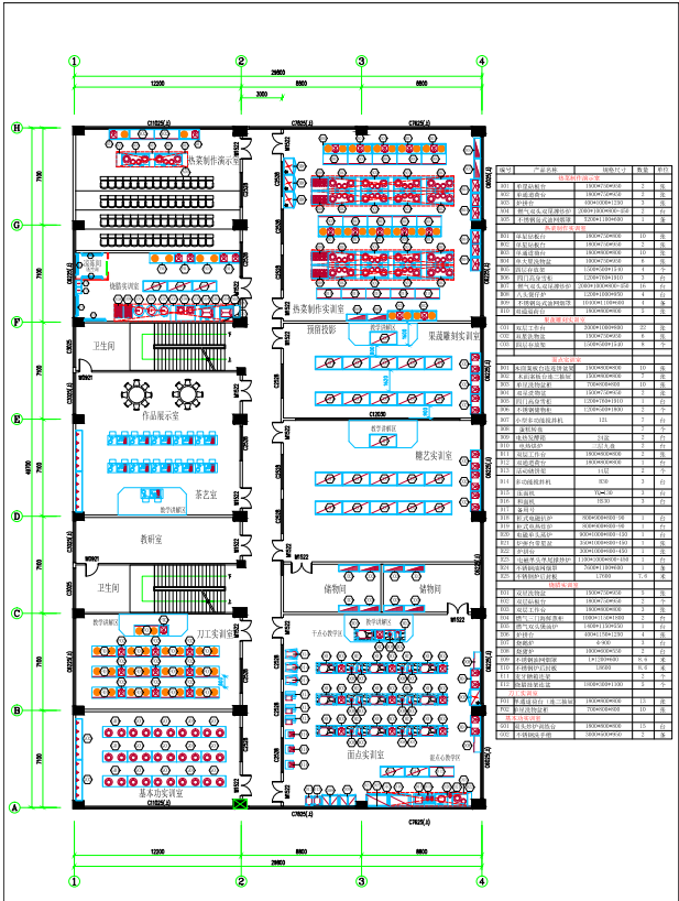 广东省XX学校烹饪专业实训中心设备CADi平面图设计方案清单